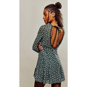 NWT! Free People Sheer Delight green lace open back minidress M